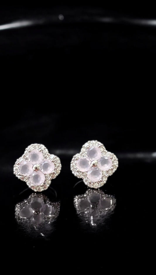 Silver Clover Earings Mauve