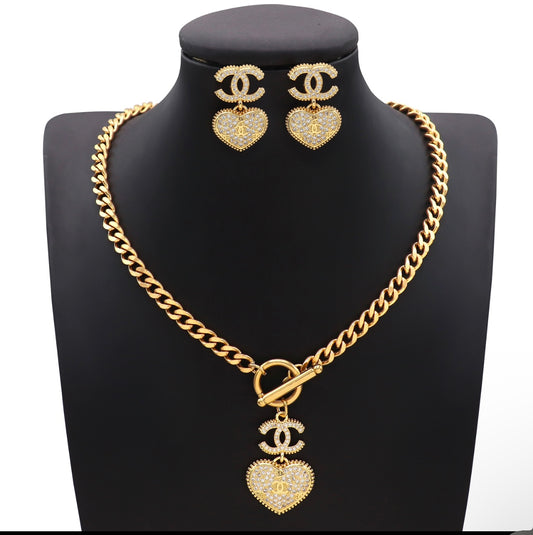 Heart CC Necklace and Earings Set
