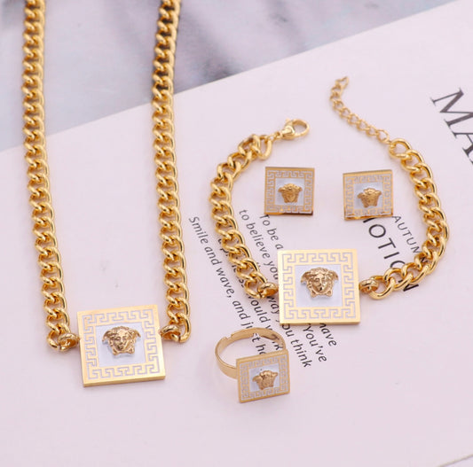 White V Necklace,Earings,Bracelet and Ring Set