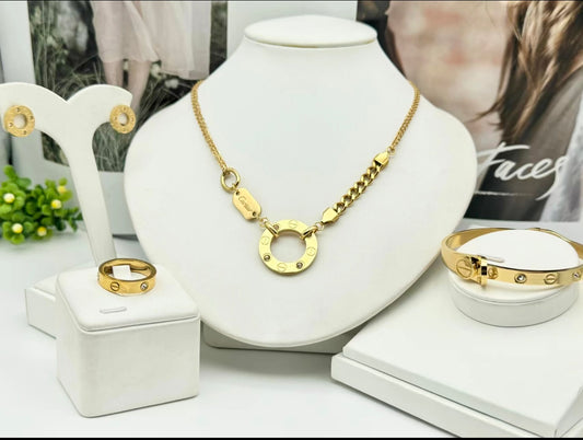 The C Necklace,Earings,Bracelet and Ring Set