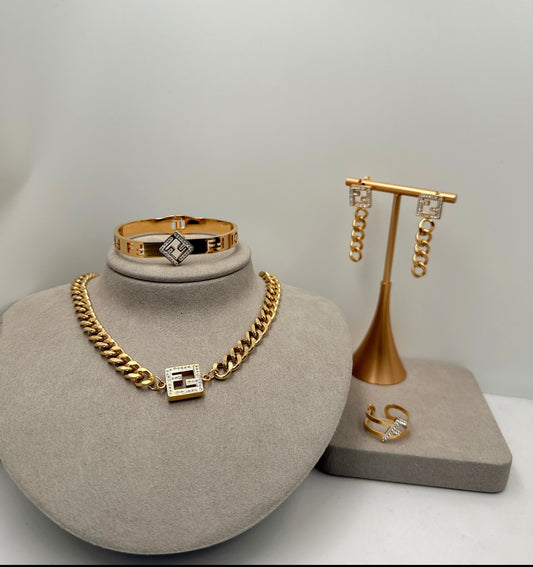 The FF Necklace,Earings,Bracelet and Ring Set