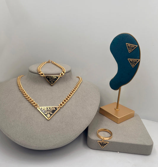 The Black P Necklace,Earings,Bracelet and Ring Set