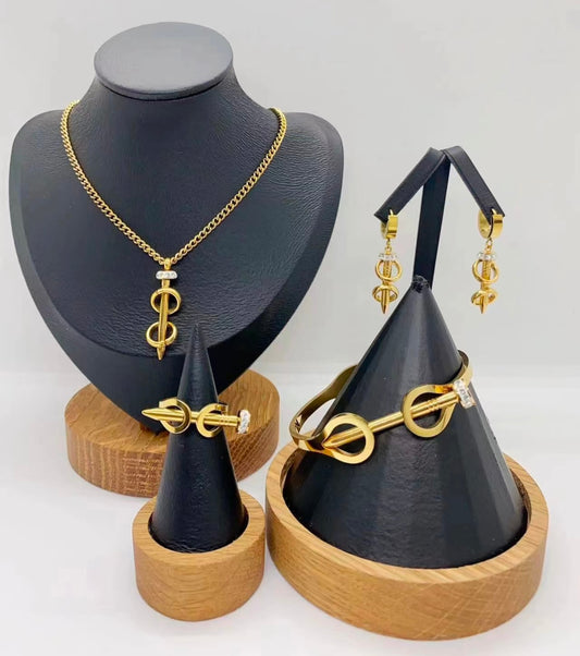 Duo Nail Necklace,Earings,Bracelet and Ring Set