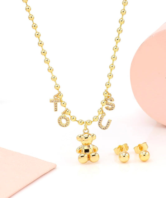 Teddy Bear Necklace and Earings