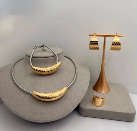 The L and V Silver and Gold Necklace,Earings,Ring and Bracelet