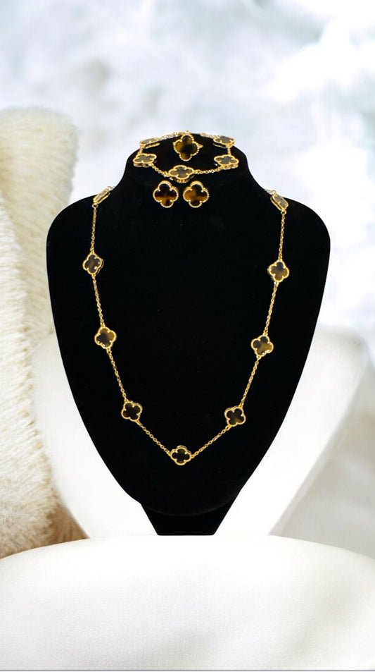 Double Shaded Clover Necklace,Earings,Bracelet and Adjustable Ring Set