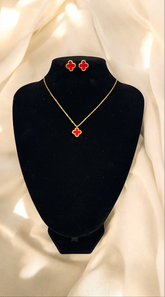 Red Clover Necklace and Earings Set