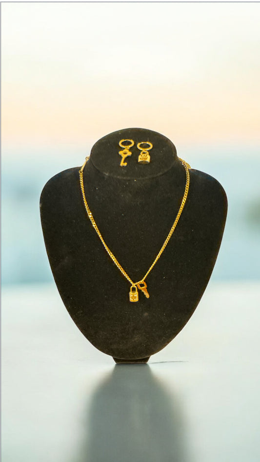 Key and Lock Necklace and Earings Set