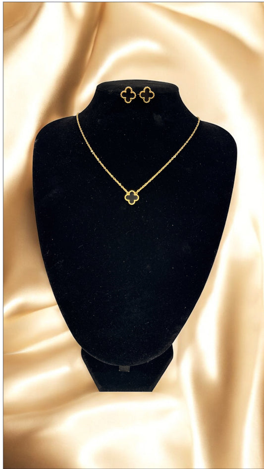 Black Clover Earing and Necklace Set