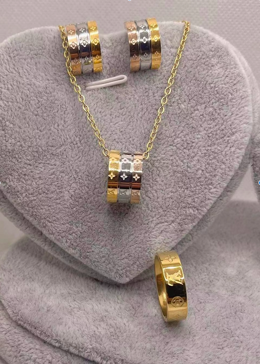 L and V Trio Necklace,Earings,and Ring Set