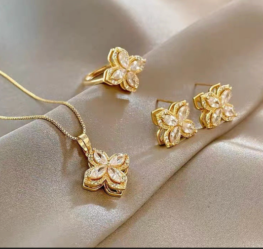 The Flower Necklace,Earings and Ring Set